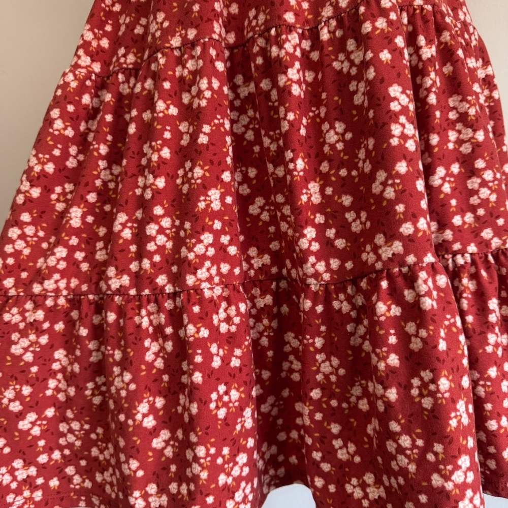Boho Floral Red V-Neck Hippie Dress - Picture 4 of 8